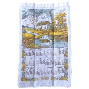 Vintage tea towel, kitchen towel, 70s Cottagecore linen towel, 1980, home linen